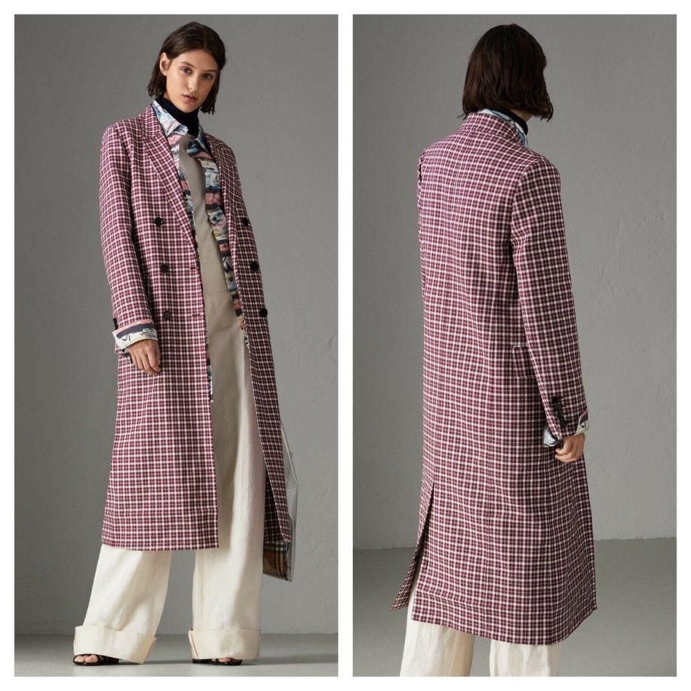 BURBERRY $3,490 NWT Authentic Double-Breasted White Purple Plaid Trench Coat 10 - Picture 2 of 16